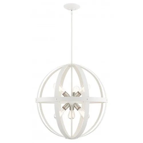 6 Light Textured White with Brushed Nickel Finish Cluster Pendant Chandelier