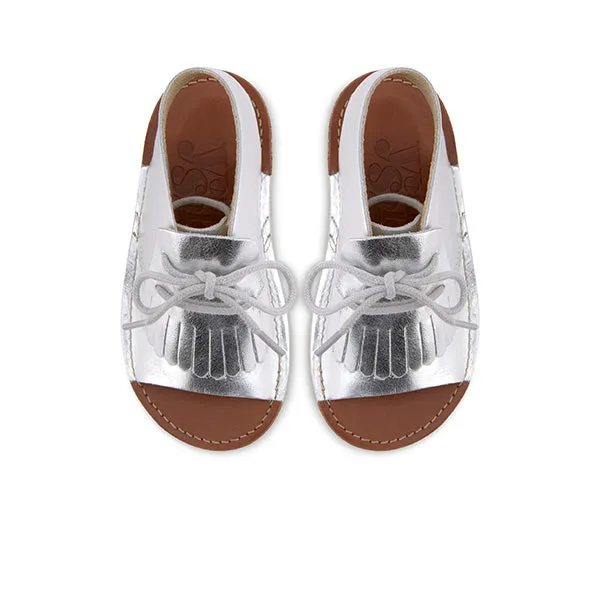 Agnes Kilted Kids Sandal Silver Leather