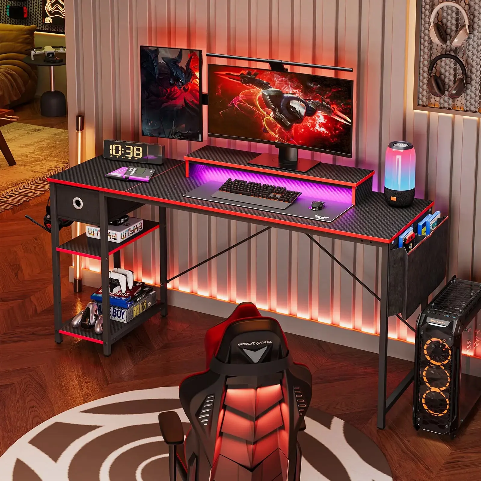 Bestier 61 Inch LED Computer Desk with Adjustable Shelves