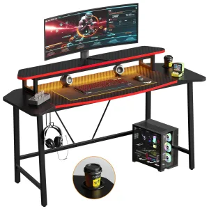 Bestier 63 Inch LED Gaming Desk with Monitor Stand and Headphone Hook