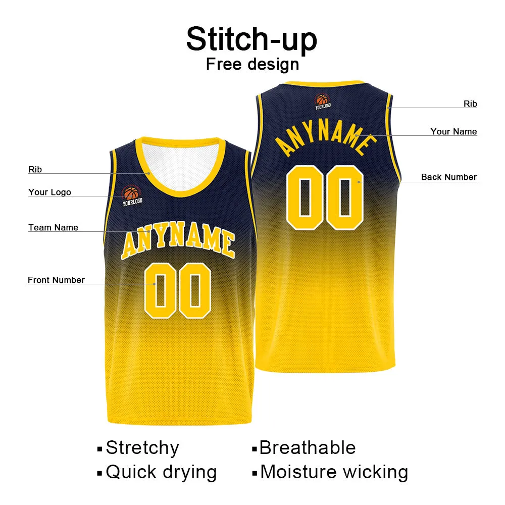 Custom Basketball Jersey Personalized Stitched Team Name Number Logo Navy&Yellow