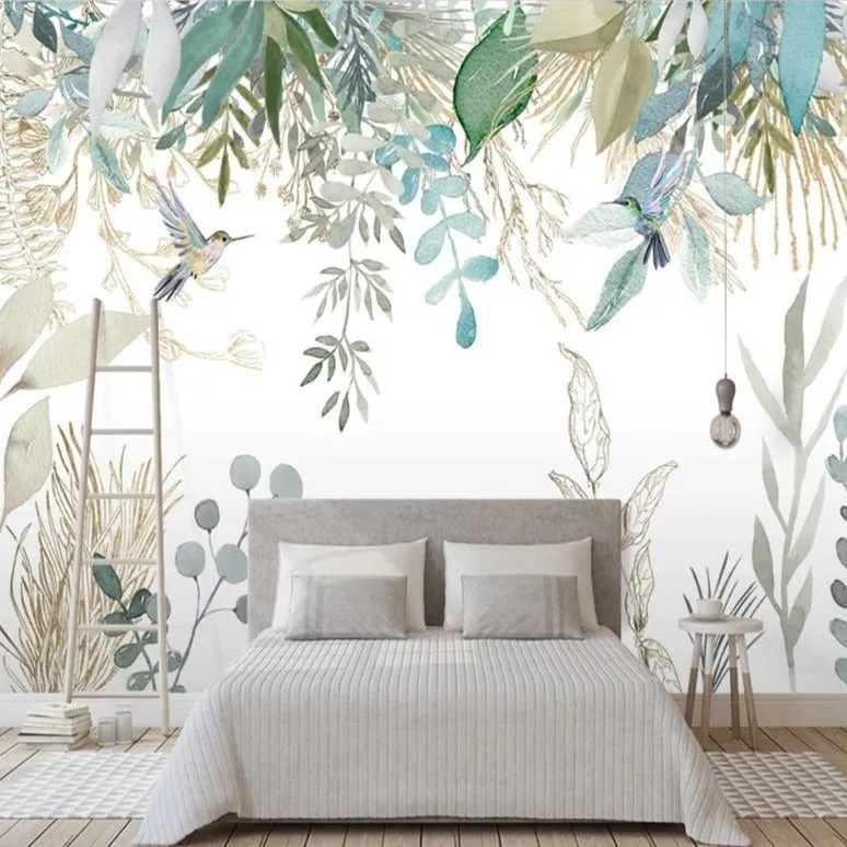 Custom Mural Wallpaper Tropical Plant Leaves Flowers Birds (㎡)