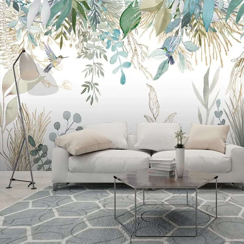 Custom Mural Wallpaper Tropical Plant Leaves Flowers Birds (㎡)