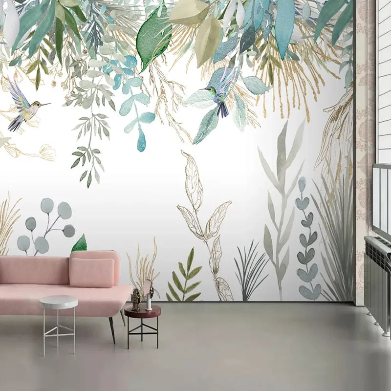 Custom Mural Wallpaper Tropical Plant Leaves Flowers Birds (㎡)