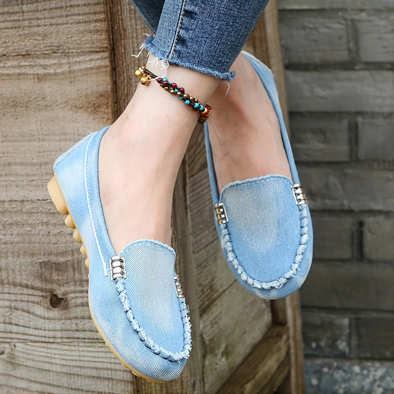 Denim Fabrics Raw Rope-like String Vamp Soft Sole Flat Shoes, Comfortable Soft Shoes, Maternity Supported Mommy Shoes, Women's Shoes