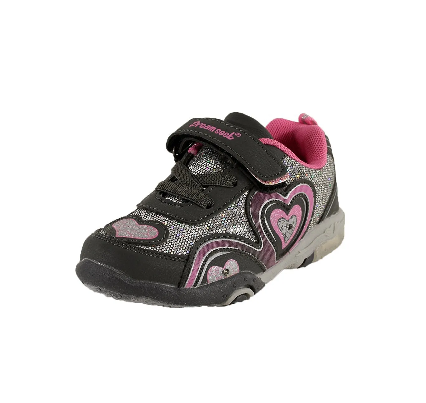 Dream Seek Girls Toddler/Little Kid/Big Kid 1346 Athletic Casual Velcro Strap Light Up Fashion Sneaker