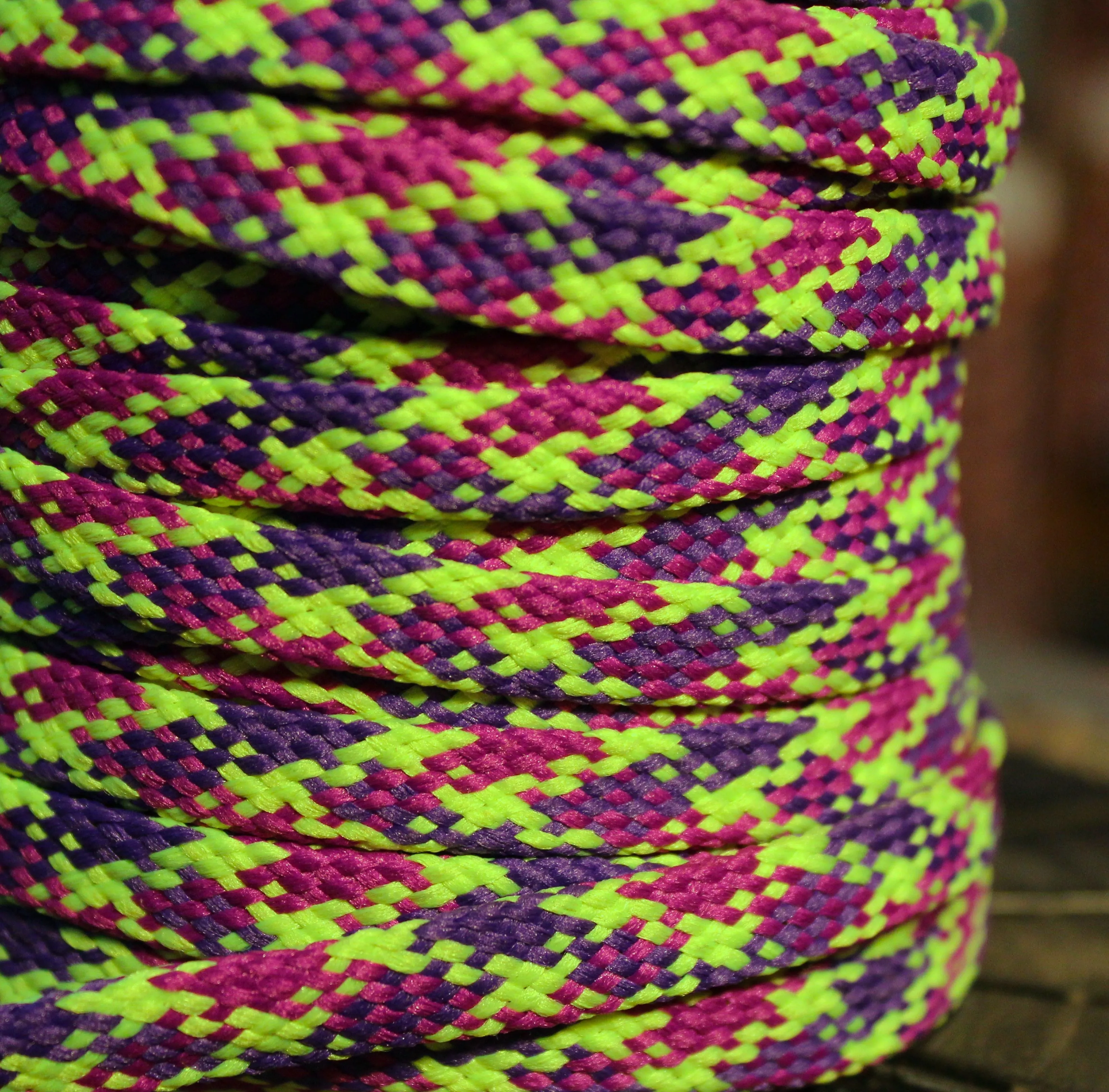 Flat Plaid Shoelaces - Lime Green, Light Purple and Dark Purple