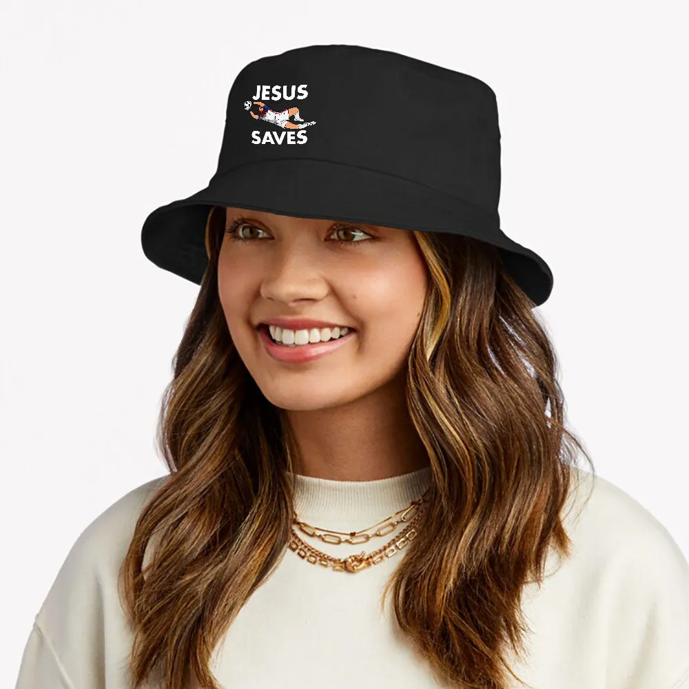 Funny Soccer Christian Tees Jesus Saves Bucket Hat