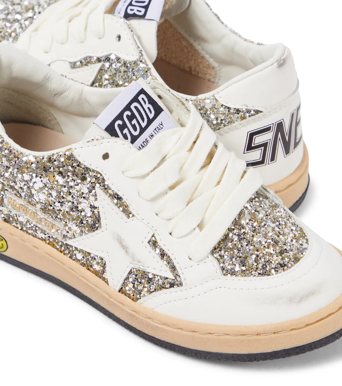 Golden Goose Kids glitter leather ball star sneakers, white