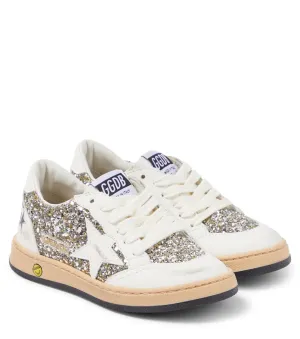 Golden Goose Kids glitter leather ball star sneakers, white