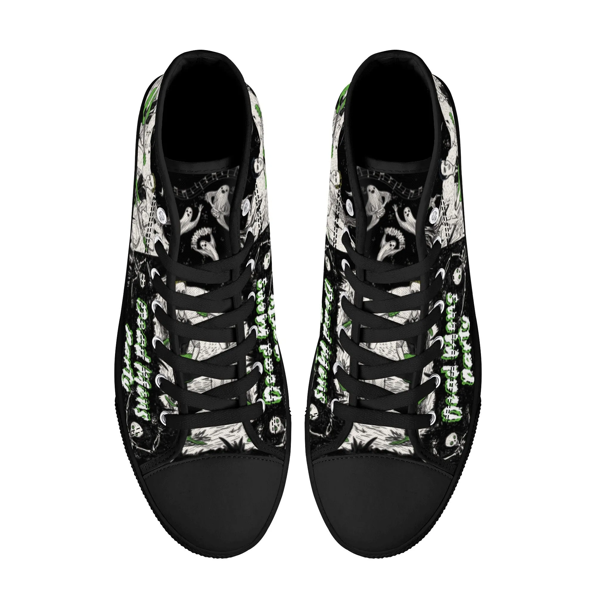 High Top Canvas Sneakers | Printed Tongue | Halloween themed Goth shoes | Spooky Season gift | Oingo Boingo