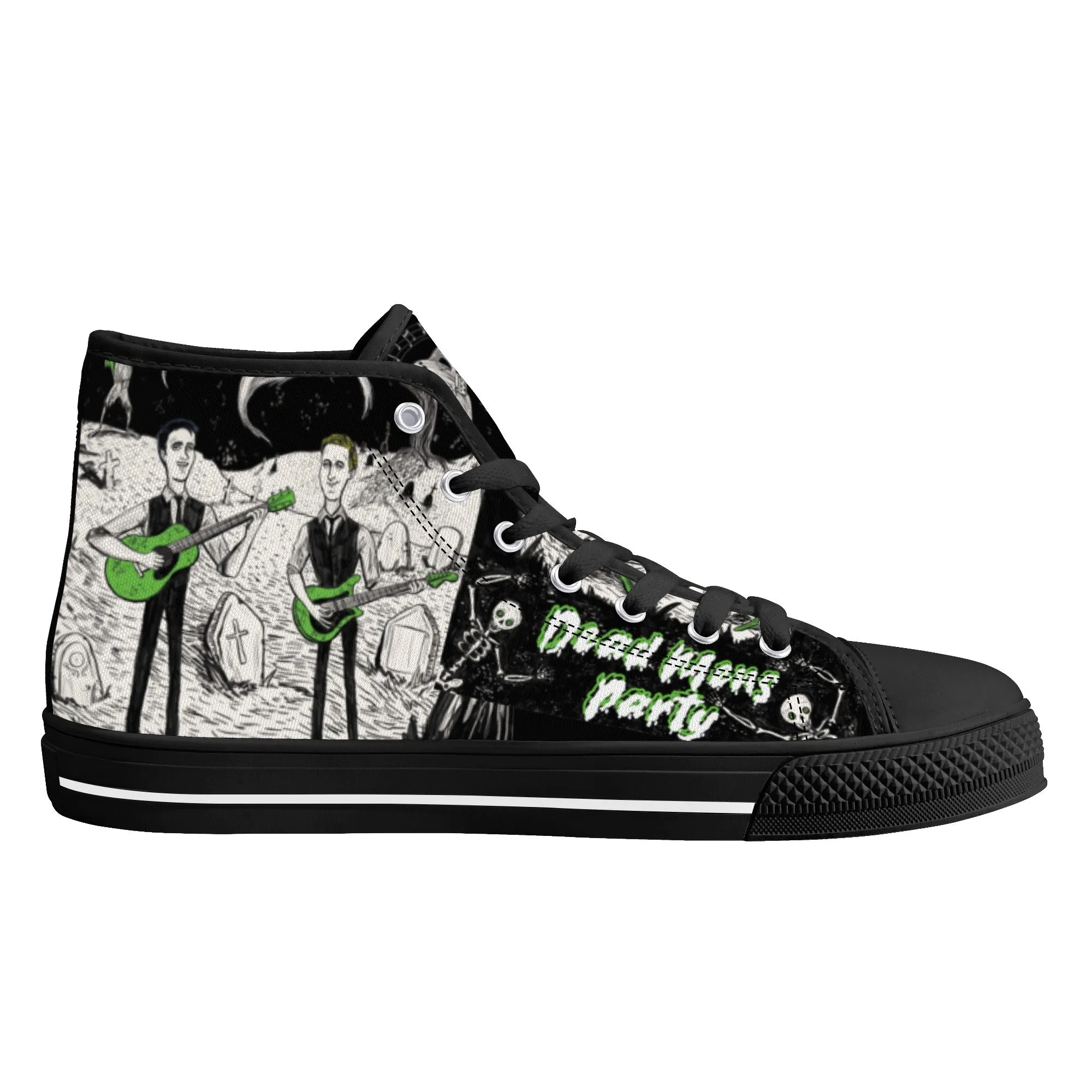 High Top Canvas Sneakers | Printed Tongue | Halloween themed Goth shoes | Spooky Season gift | Oingo Boingo