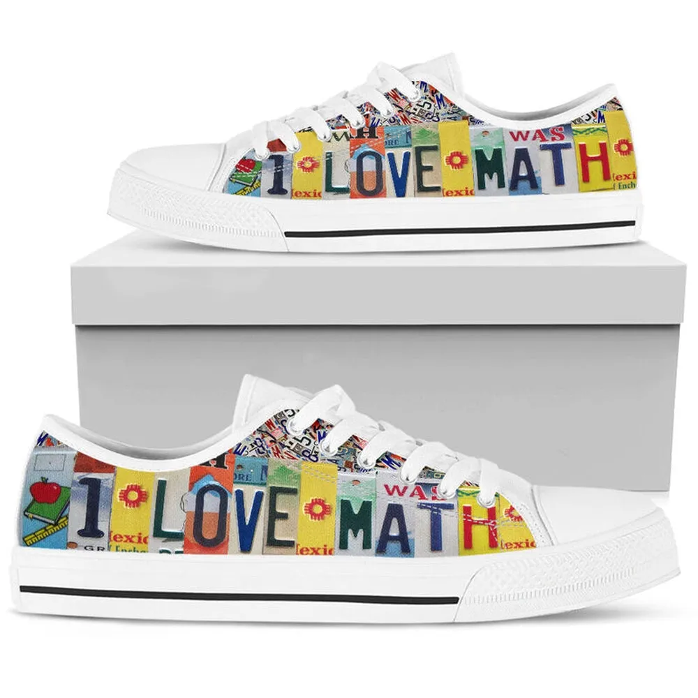 I Love Math License Plates Low Top Shoes, Teacher Shoes, Low Top Sneakers