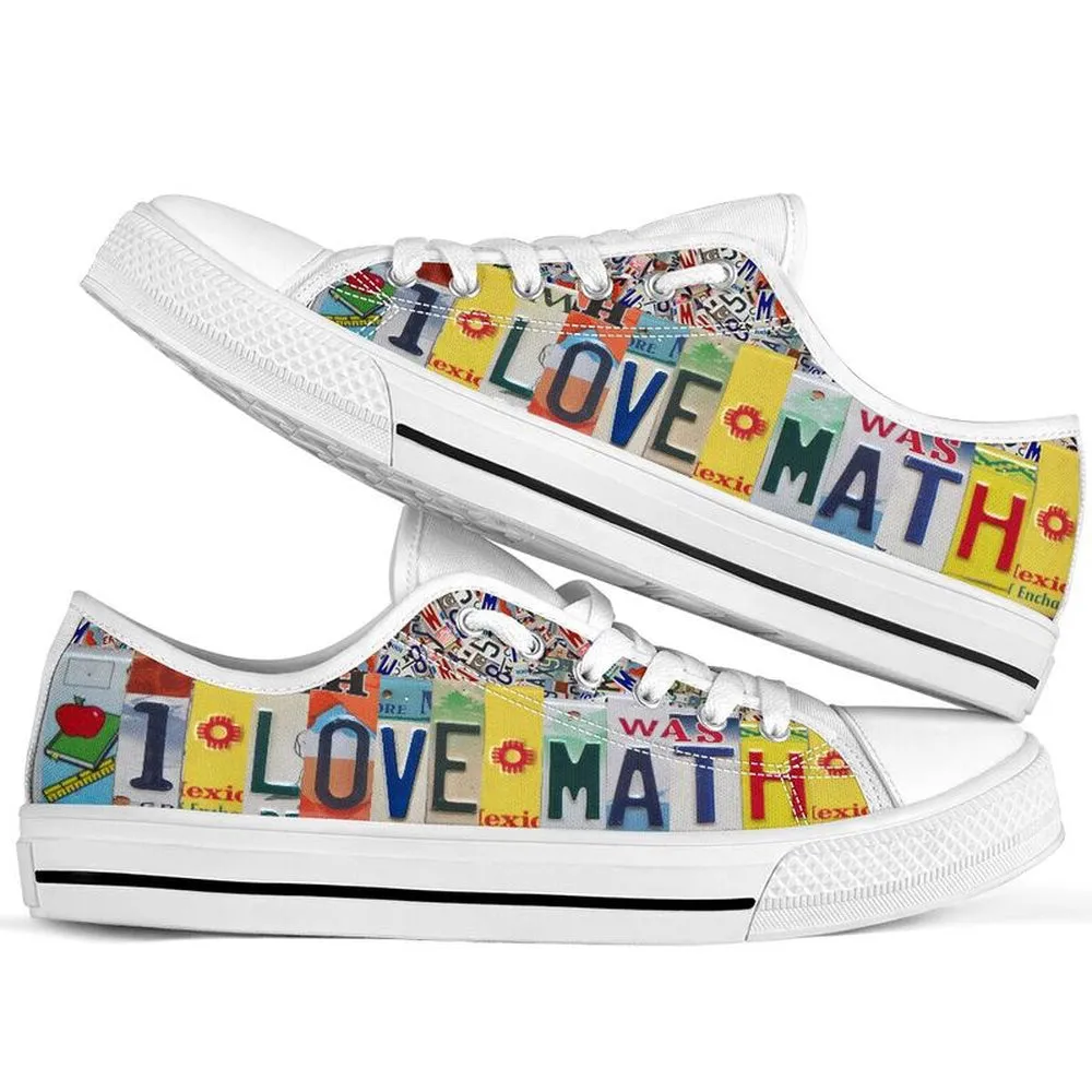 I Love Math License Plates Low Top Shoes, Teacher Shoes, Low Top Sneakers