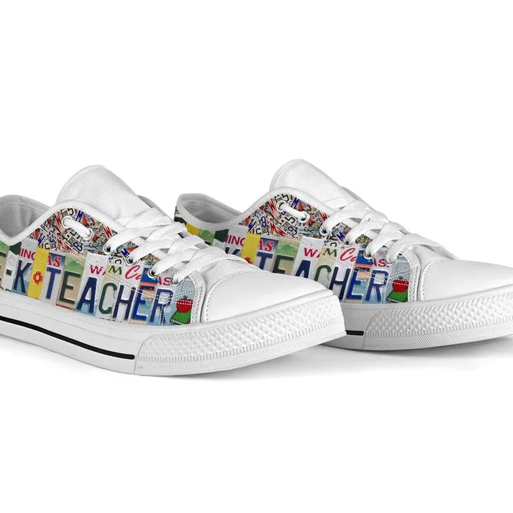 Pre K Teacher Inspire License Plates Low Top Shoes, Teacher Shoes, Low Top Sneakers