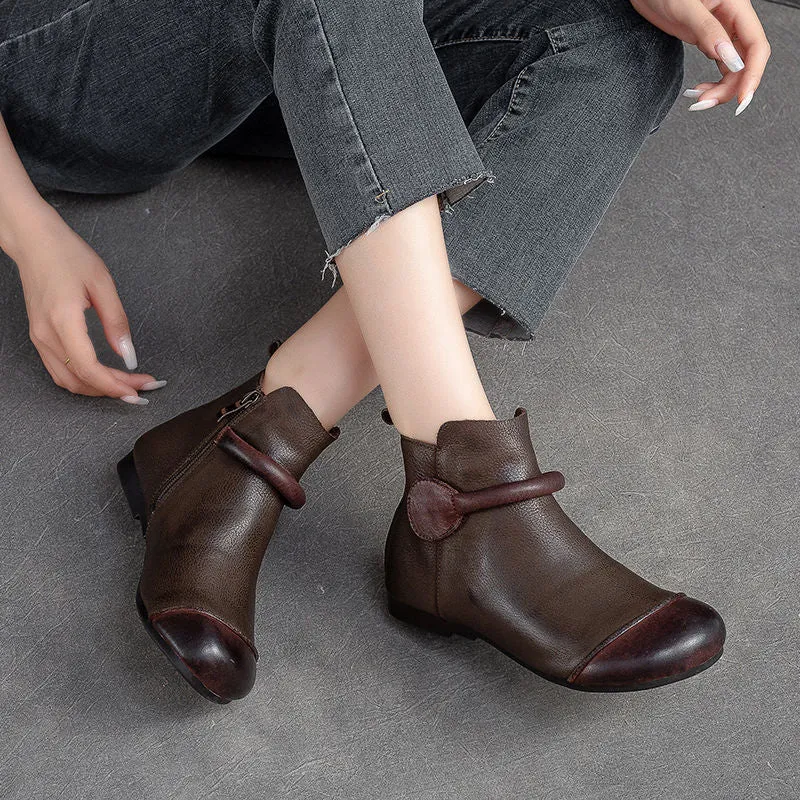 Soft Leather Retro Style Women's Boots Side Zipper Flat Round Head Simple Dr Martens Boots