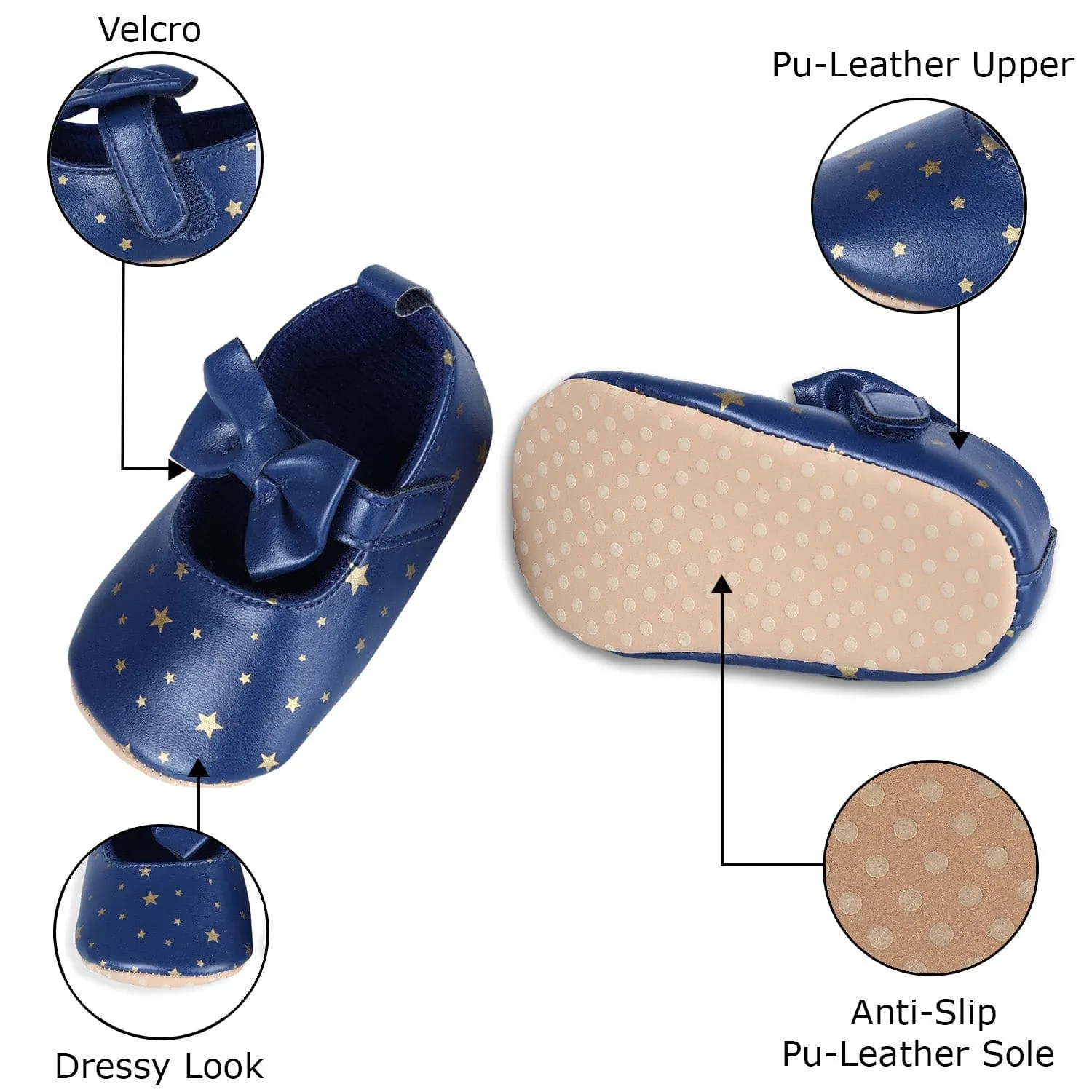 Star Premium Girls Soft Anti-Slip Ballerina Shoes - Navy Blue