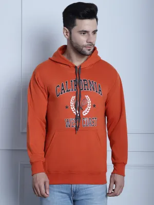 Vimal Jonney Rust Printed Hooded Cotton Fleece Sweatshirt for Men