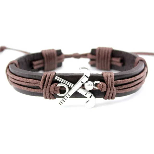 Volleyball Football Soccer Softball Lacrosse Hockey Basketball Calisthenics Charm Leather Bracelets Women Men Unisex Jewelry