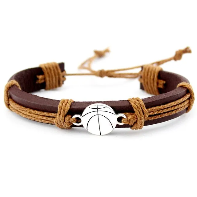 Volleyball Football Soccer Softball Lacrosse Hockey Basketball Calisthenics Charm Leather Bracelets Women Men Unisex Jewelry