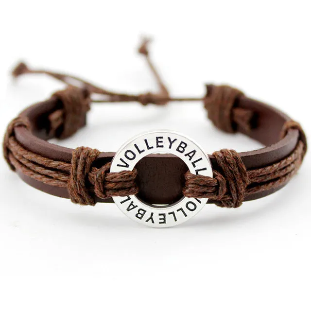 Volleyball Football Soccer Softball Lacrosse Hockey Basketball Calisthenics Charm Leather Bracelets Women Men Unisex Jewelry