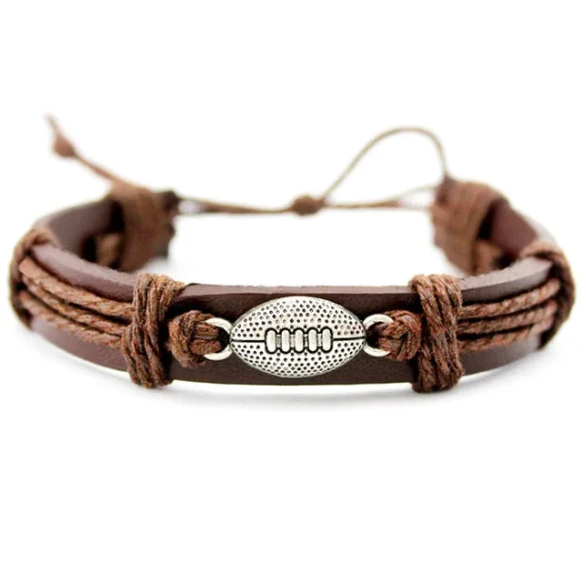 Volleyball Football Soccer Softball Lacrosse Hockey Basketball Calisthenics Charm Leather Bracelets Women Men Unisex Jewelry