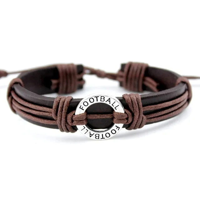 Volleyball Football Soccer Softball Lacrosse Hockey Basketball Calisthenics Charm Leather Bracelets Women Men Unisex Jewelry