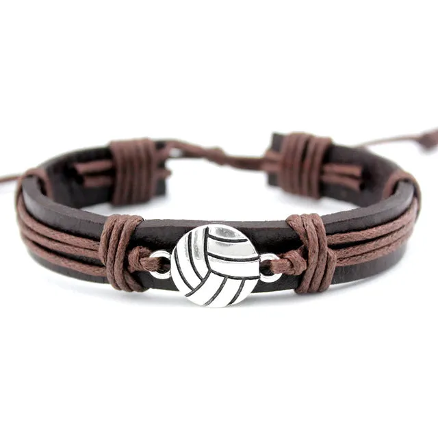 Volleyball Football Soccer Softball Lacrosse Hockey Basketball Calisthenics Charm Leather Bracelets Women Men Unisex Jewelry