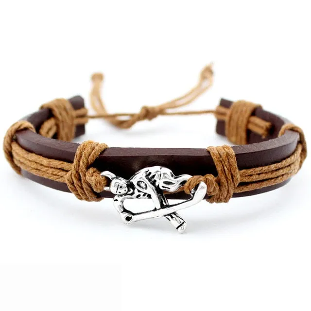 Volleyball Football Soccer Softball Lacrosse Hockey Basketball Calisthenics Charm Leather Bracelets Women Men Unisex Jewelry