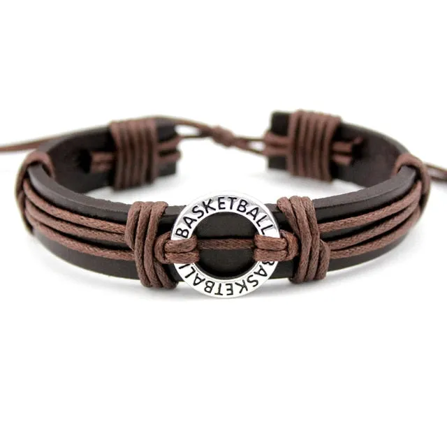 Volleyball Football Soccer Softball Lacrosse Hockey Basketball Calisthenics Charm Leather Bracelets Women Men Unisex Jewelry