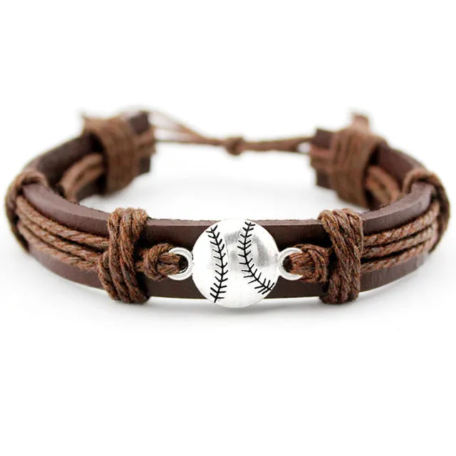 Volleyball Football Soccer Softball Lacrosse Hockey Basketball Calisthenics Charm Leather Bracelets Women Men Unisex Jewelry