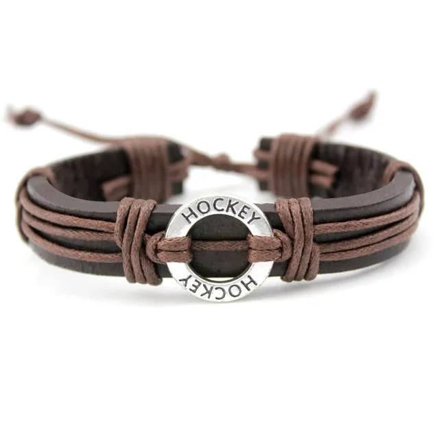 Volleyball Football Soccer Softball Lacrosse Hockey Basketball Calisthenics Charm Leather Bracelets Women Men Unisex Jewelry