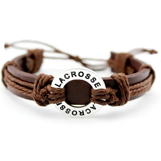 Volleyball Football Soccer Softball Lacrosse Hockey Basketball Calisthenics Charm Leather Bracelets Women Men Unisex Jewelry