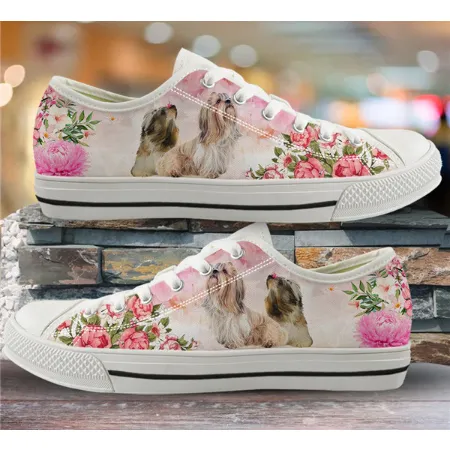 Women Canvas Low Top 3D Dog Print  Shoes