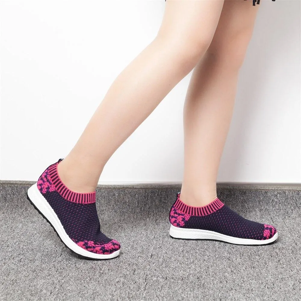 Women Striped Sock Knitted Vulcanized Shoes Causal Flat Shoes