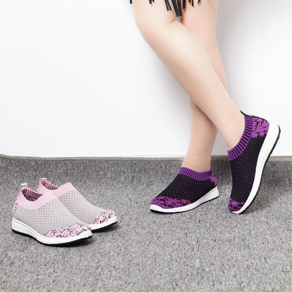 Women Striped Sock Knitted Vulcanized Shoes Causal Flat Shoes